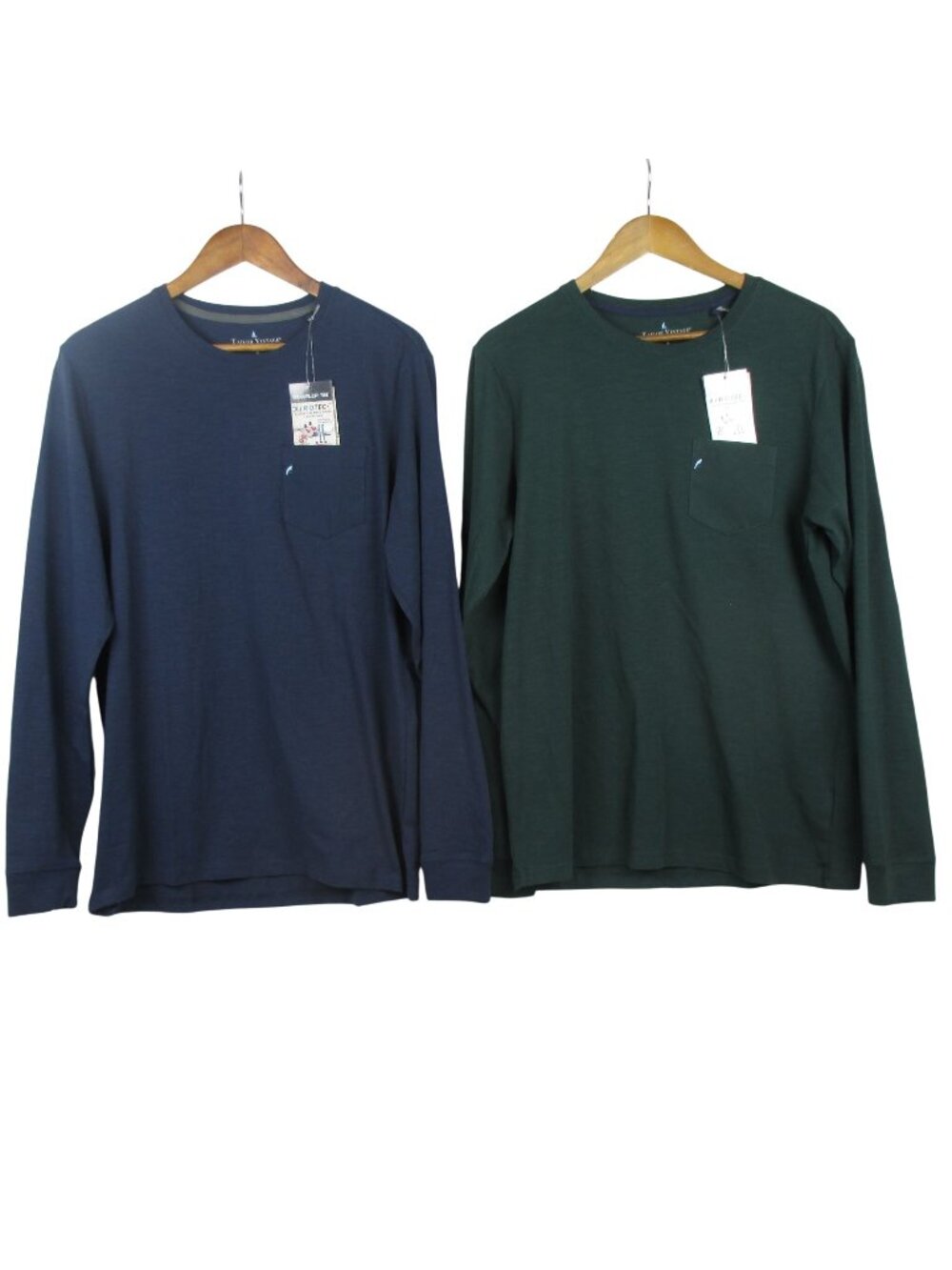 2 Tailor Vintage Mens Long Sleeve Traveler Tees Navy & Green S Cotton Blend NWT